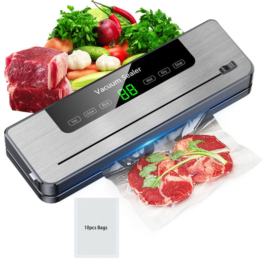TINANA Vacuum Sealing Machine, Built-in Cutter, Automatic Food Sealer Machine for Food，Led Indicator Lights, Easy to Clean, Dry & Moist Food Modes, Compact Design for Sous Vide and Food Storage-Gray
