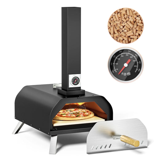 KingChii Wood Fired Pizza Oven Tabletop Wood Pellet Pizza Stove with 11” Pizza Stone Ideal for Outdoor Backyard Camping Picnics